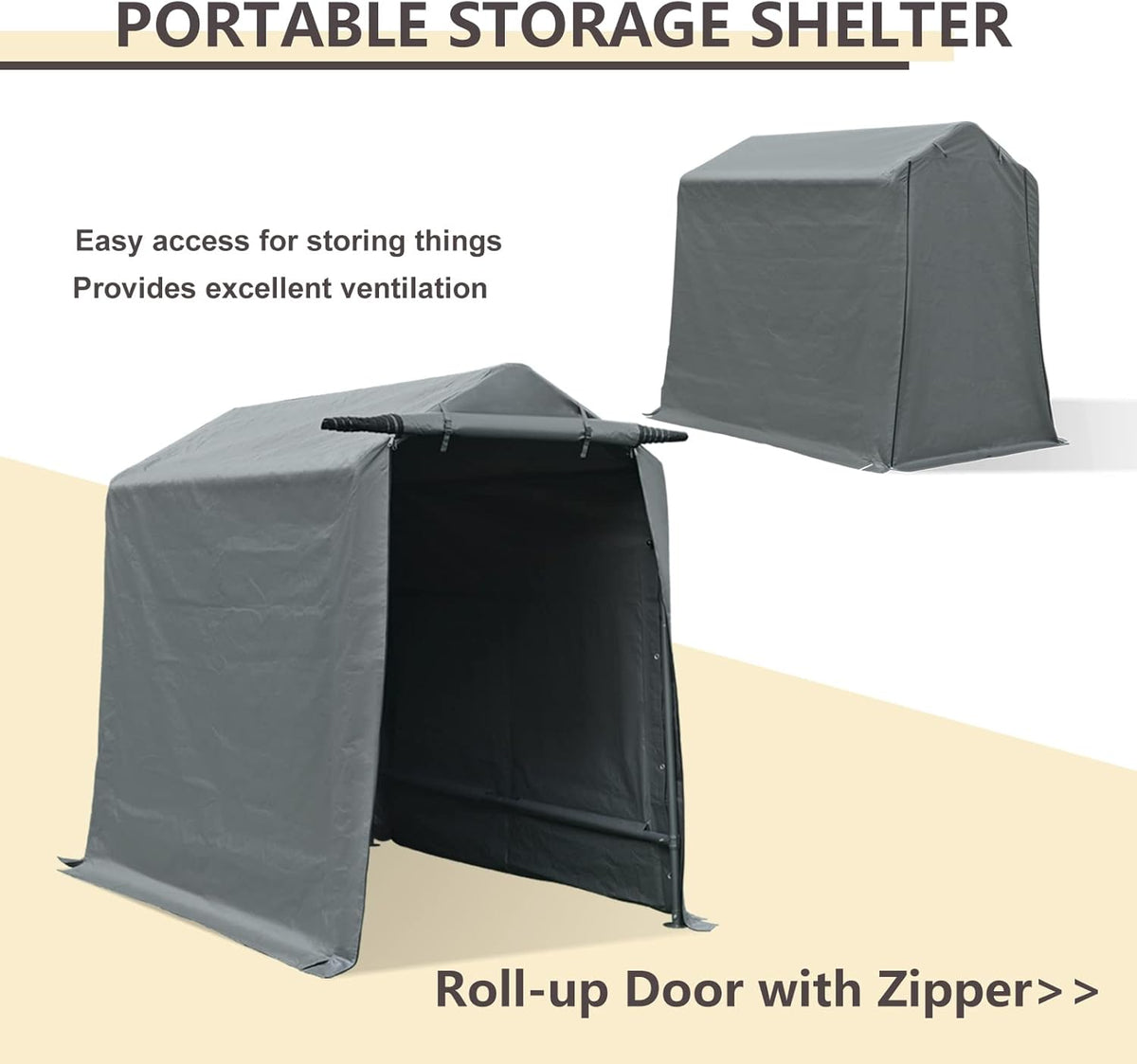 6x8 ft Portable Storage Shelter with Roll-up Zipper Door K1271