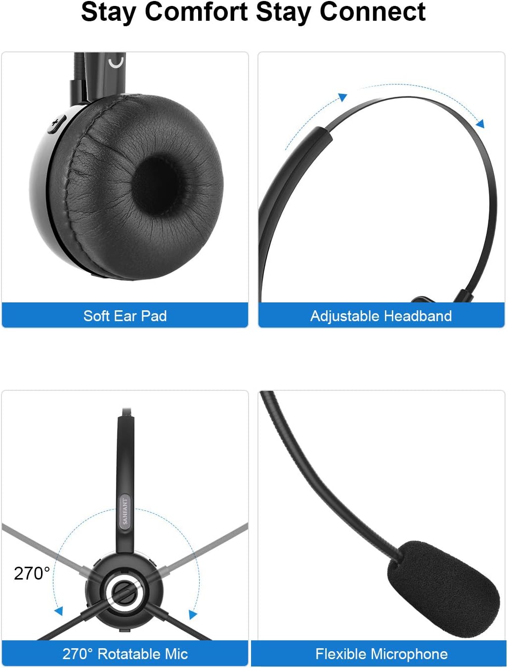 Bluetooth Headset with Microphone, Noise Canceling, 18hr Talktime U2344
