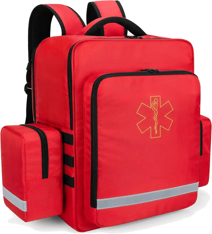 Red Empty Medical Backpack with Detachable Side Pocket D17233