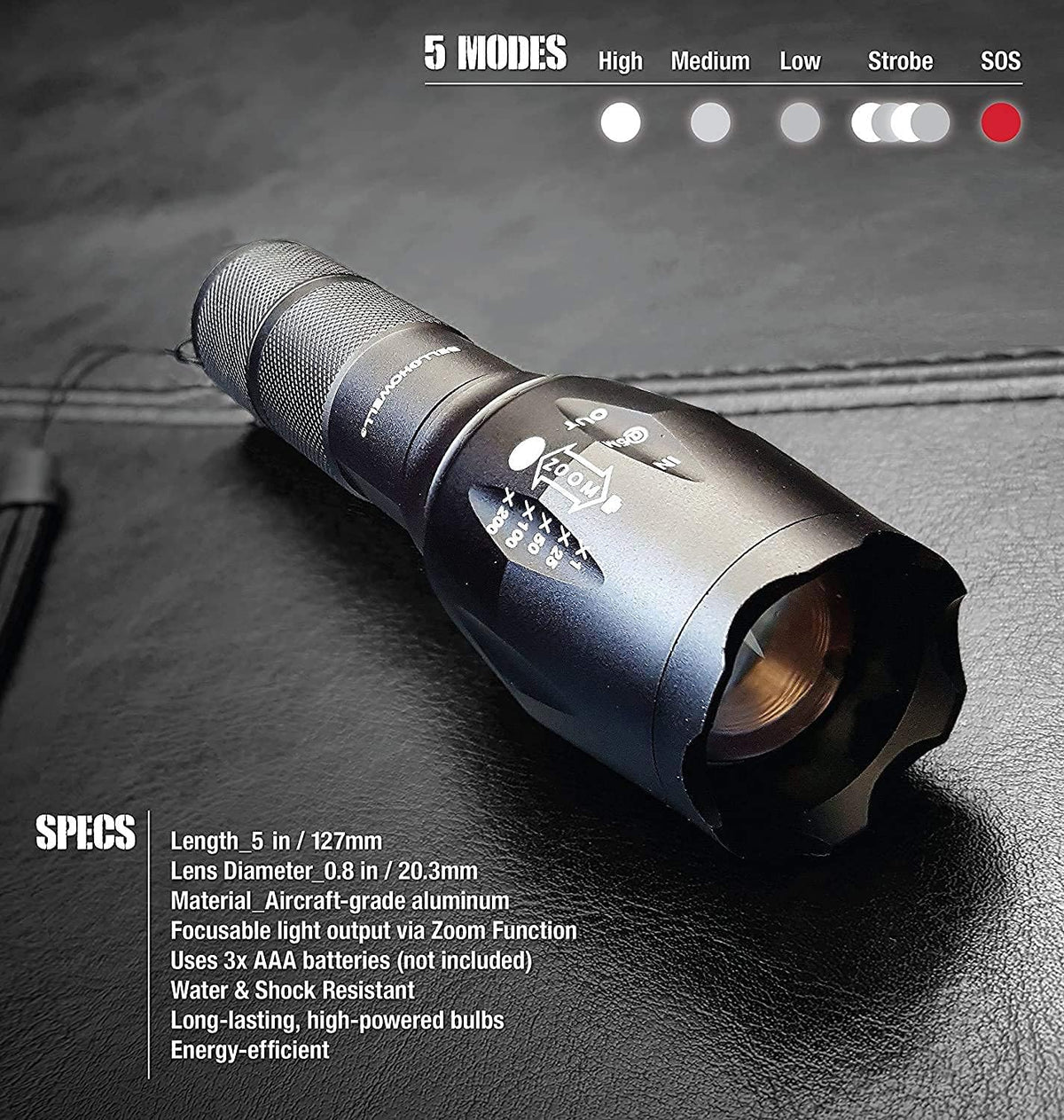 High Lumens LED Tactical Flashlight Set of 3 A3003