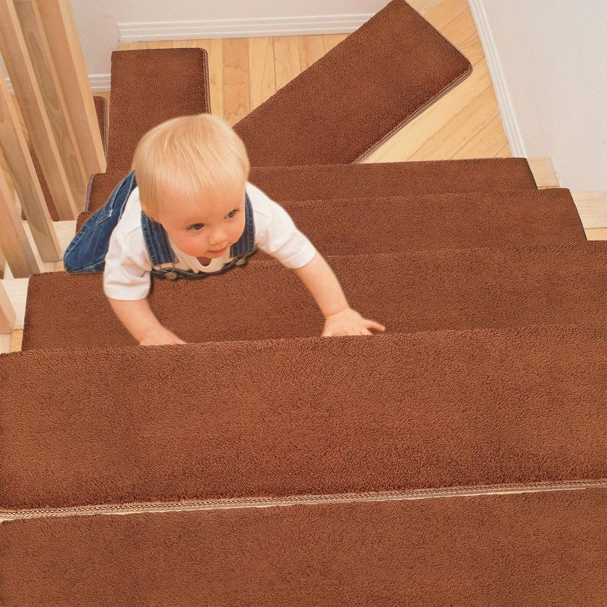 Green 14 Pieces Non-Slip Washable Carpet Stair Treads Set G306