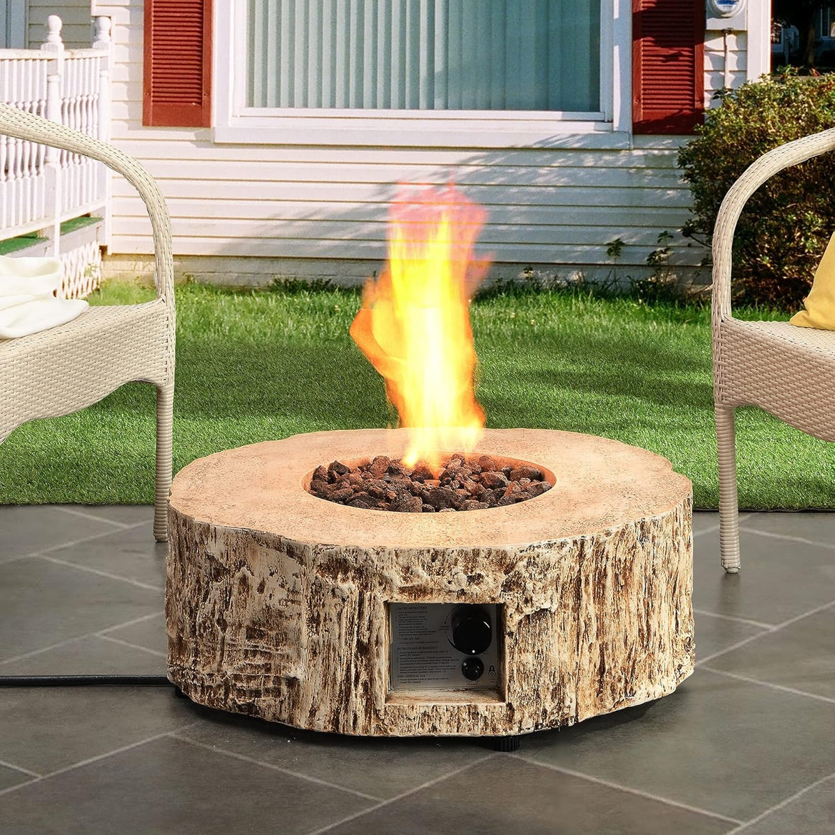 28 Round 30,000 BTU Auto-Ignition Propane Fire Pit Table with Cover and Lava Rock T4682