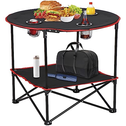 Portable Folding Camping Table with Storage Bag and 4 Cupholders, Black S8518