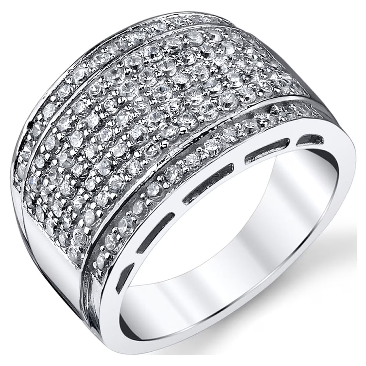 Sterling Silver High Polish Micro-Pave Wedding Band Ring Cubic Zirconia CZ 13.5MM N906