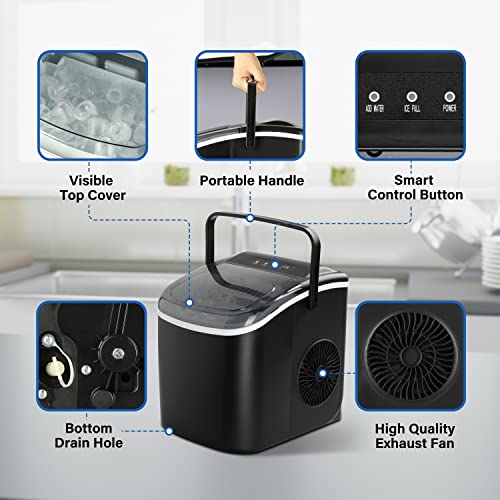 Portable Countertop Ice Maker with Ice Spoon and Basket, Black R92318