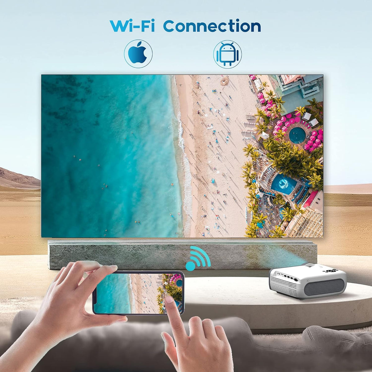 Portable WiFi Mini Movie Projector, 1080P Full HD, 2 HDMI, VGA, TF, SD, AV, Pack of 2 T36121