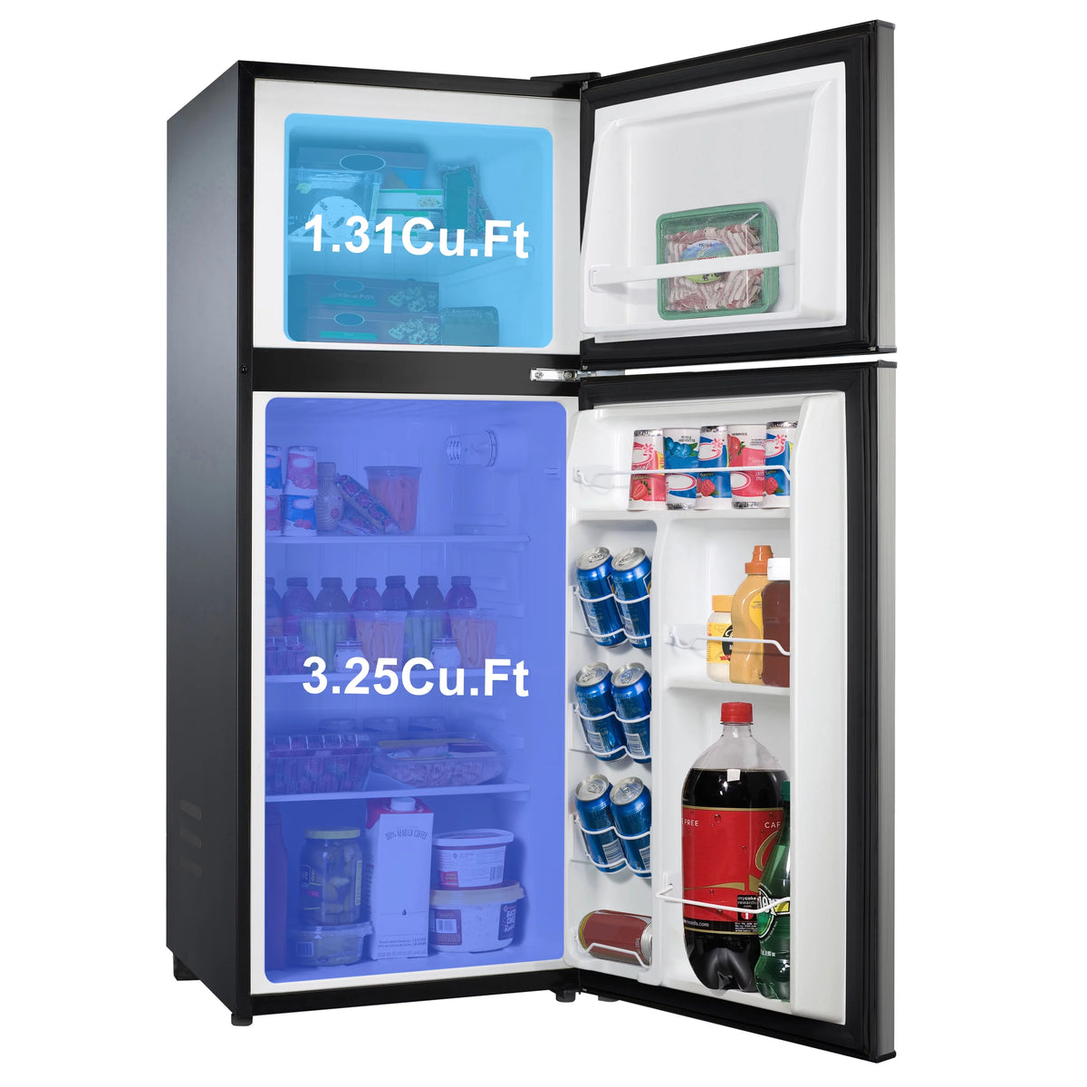 4.6 Cu ft Two Door Mini Refrigerator with Freezer, Stainless Steel V5692