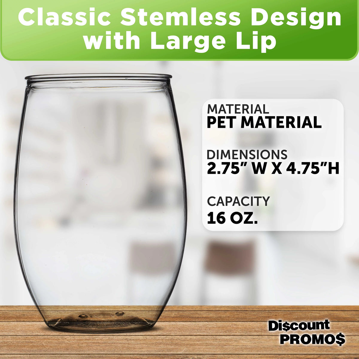 Clear 16 oz Set of 10 BPA Free Plastic Stemless Wine Glasses L44500