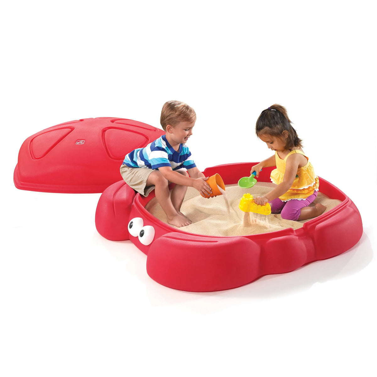 Red Plastic Outdoor Sandbox with Cover D3060