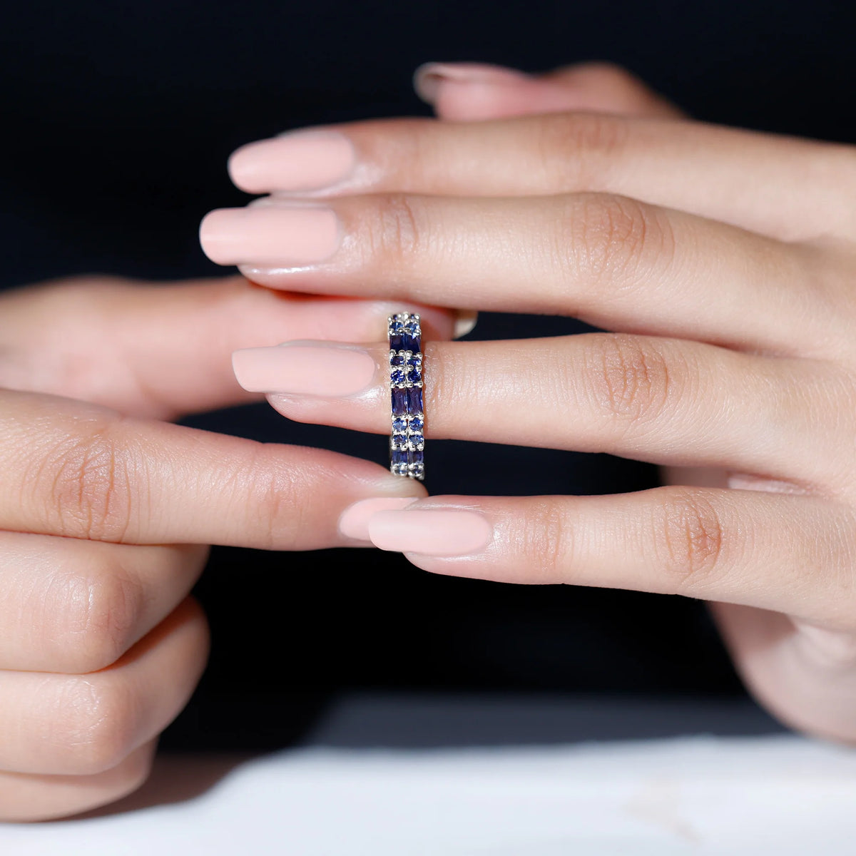 14K White Gold Blue Sapphire Full Eternity Ring D1804