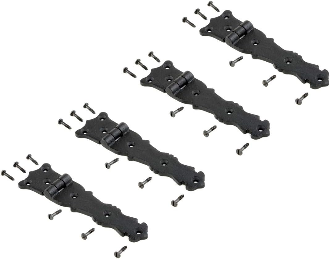 Black Wrought Iron Door Strap Hinge 5.5 L Fleur De Lis Rust Resistant Pack Of 4 L774