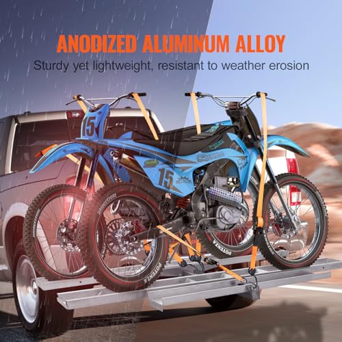 2-Bike 600 LBS Aluminum Motorcycle Hitch Mount Carrier with Ramp F6435