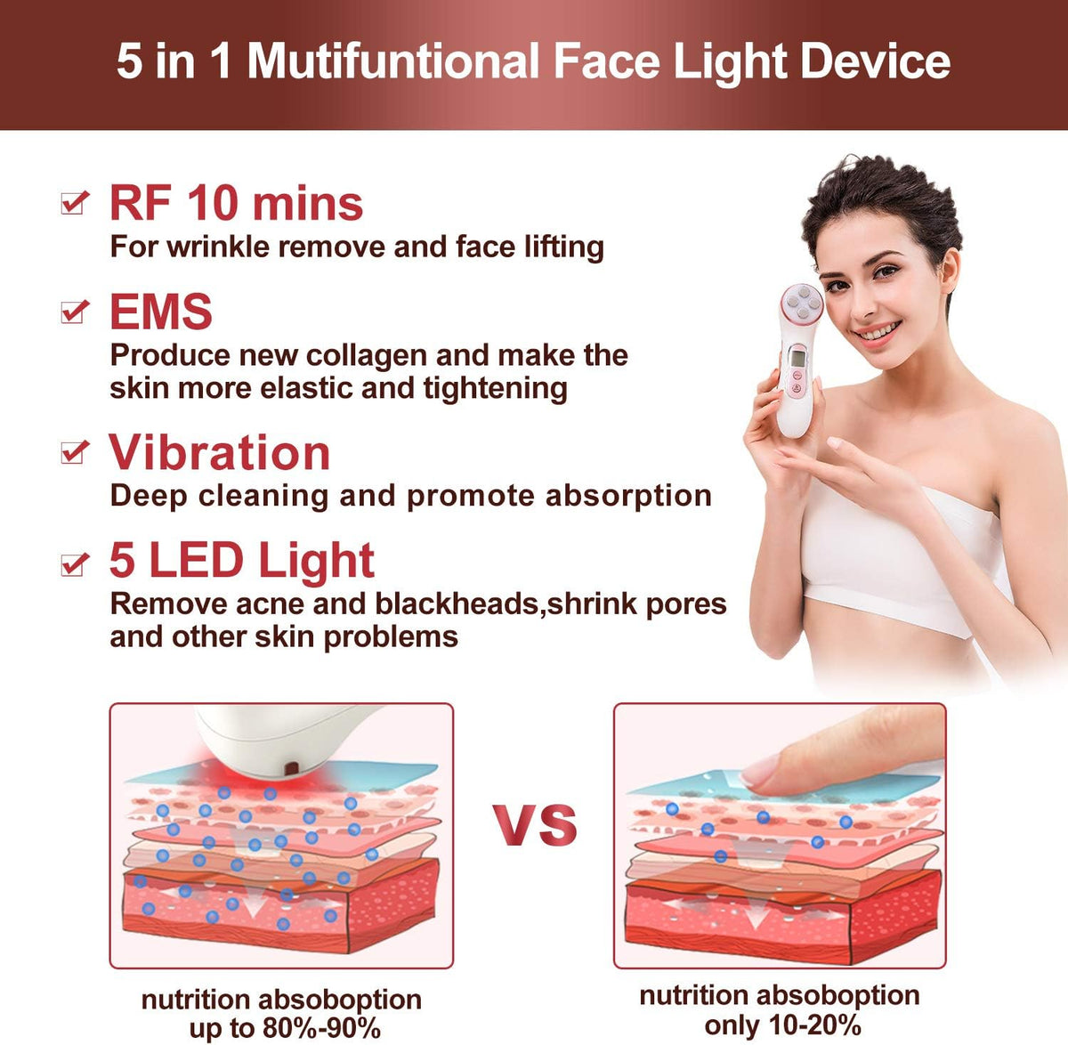 5 in 1 Facial Massager Micro-Current Recharable Device Q56947