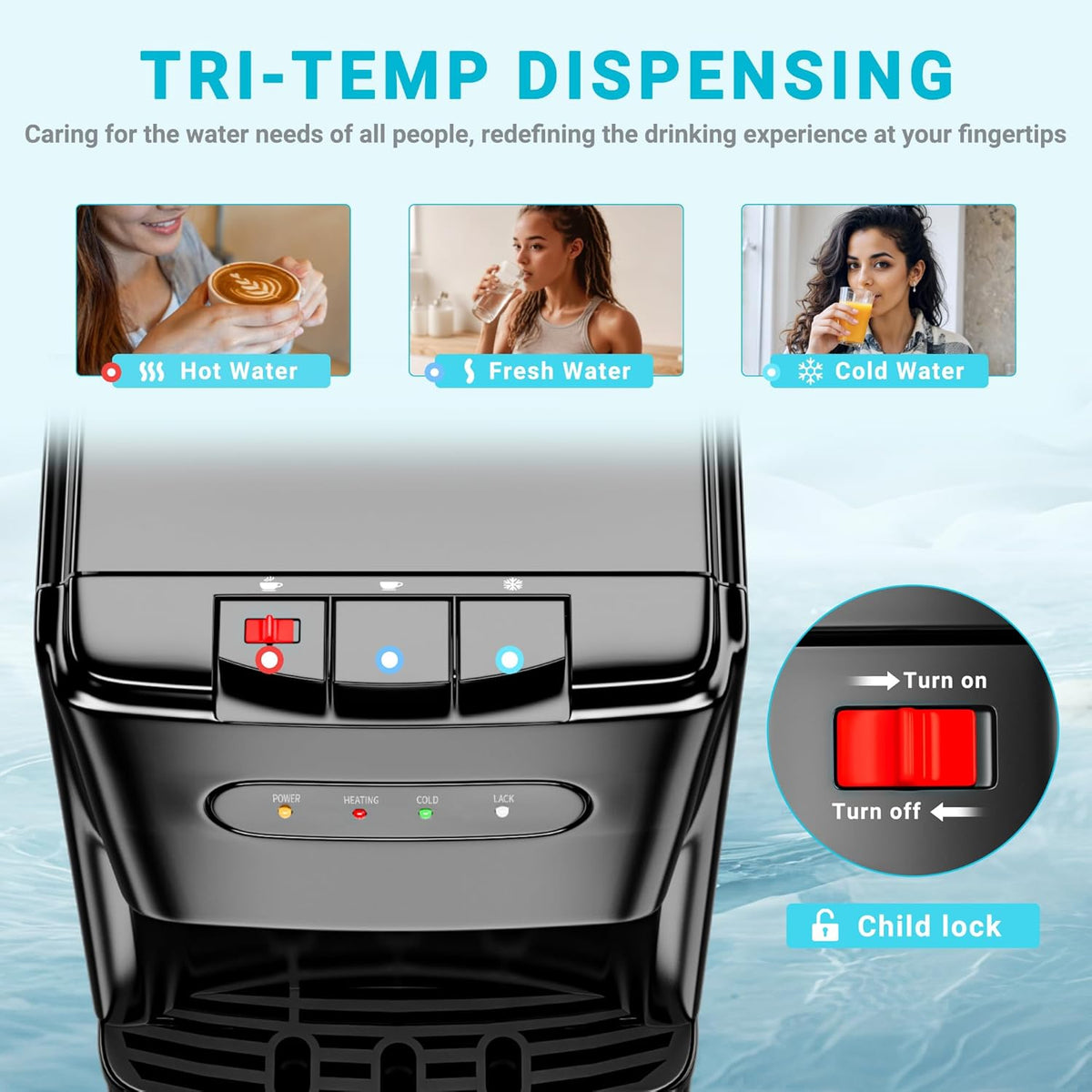 Bottom Loading Water Cooler Dispenser Hot Cold Room Temp for 3 or 5 Gallon Bottles M12802