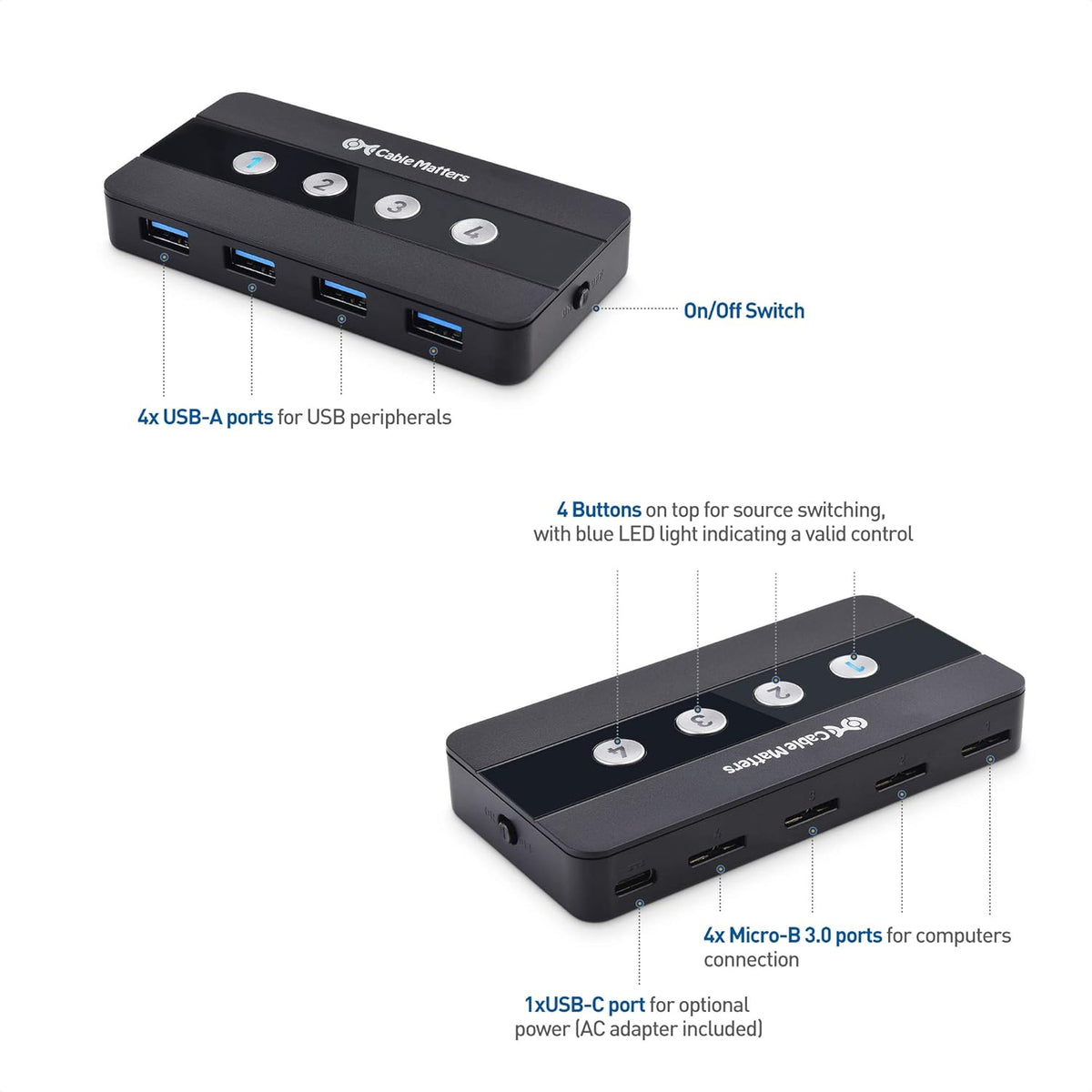 4 Port USB 3.0 Switch Hub with USB-C Adapter D68920