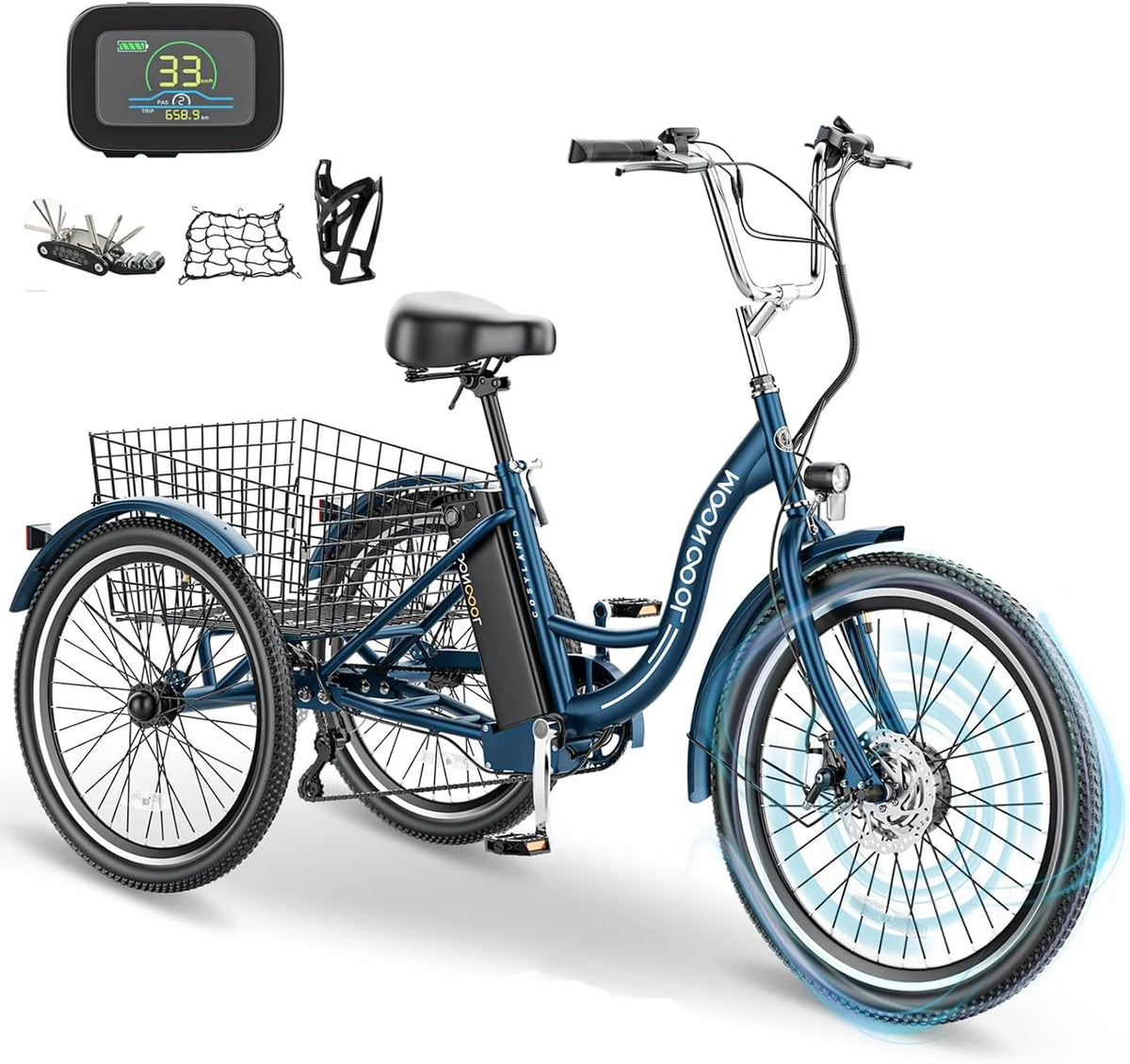 24 26 3 Wheel Electric Tricycle 350W 36V 7 Speeds with Large Basket M1246