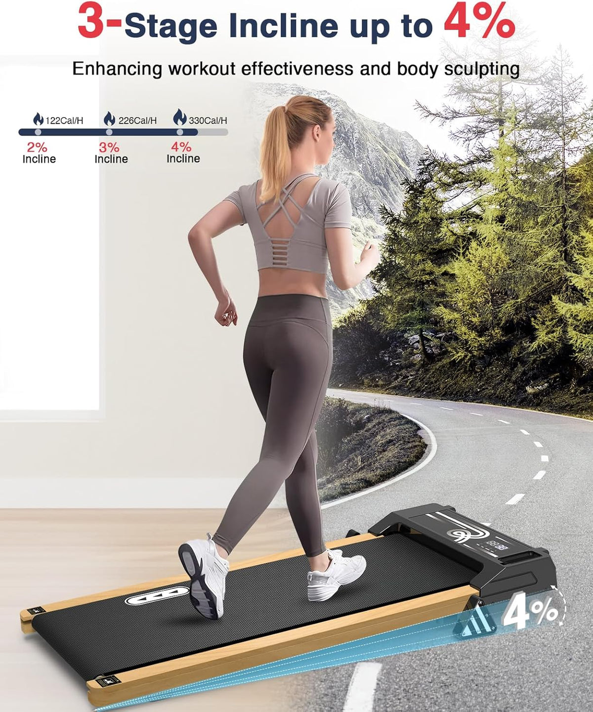 Wood Walking Pad with Incline Under Desk Treadmill M80543