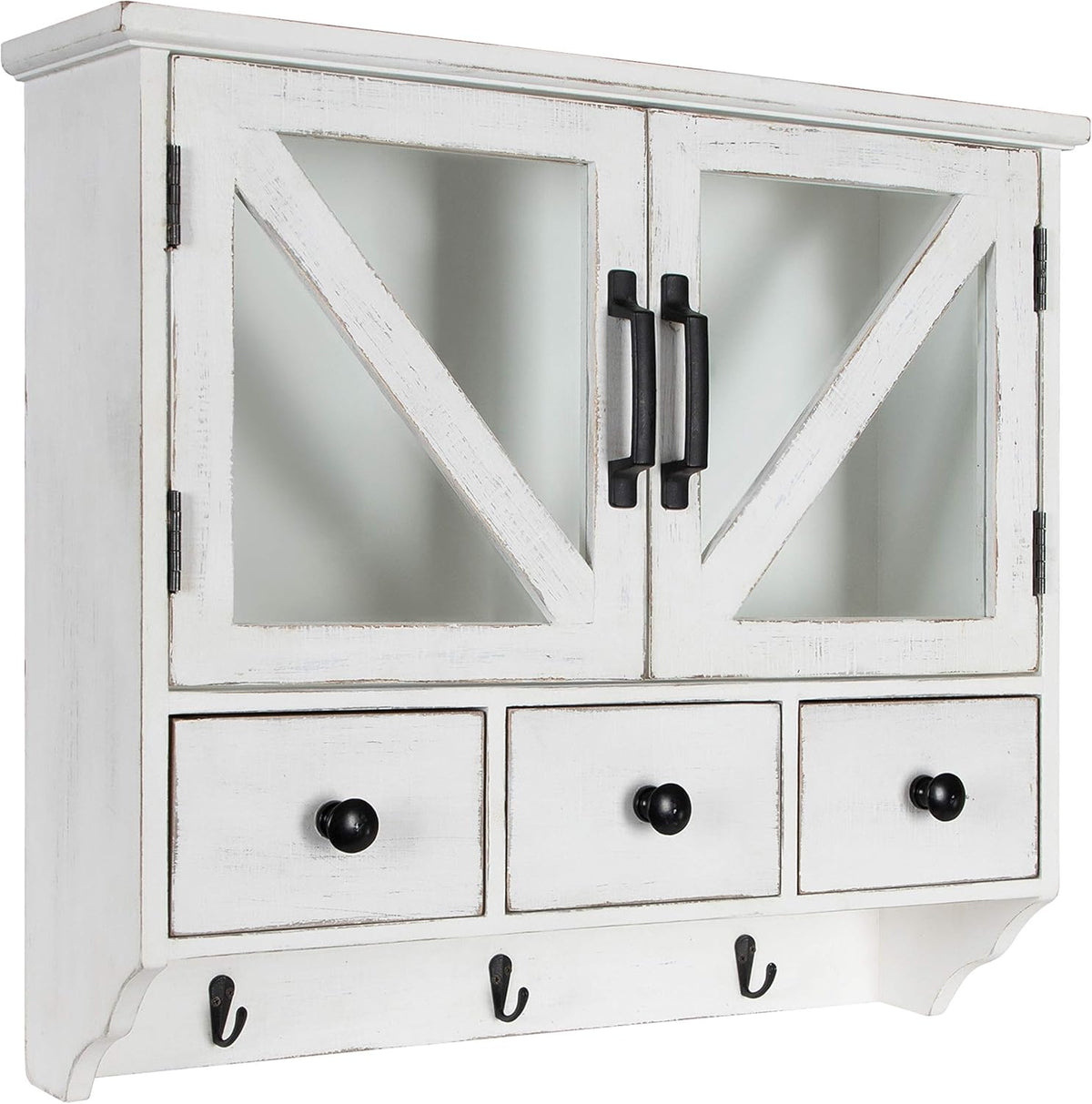 Rustic Wood Wall Cabinet with Magnetic Doors and Three Drawers U119708