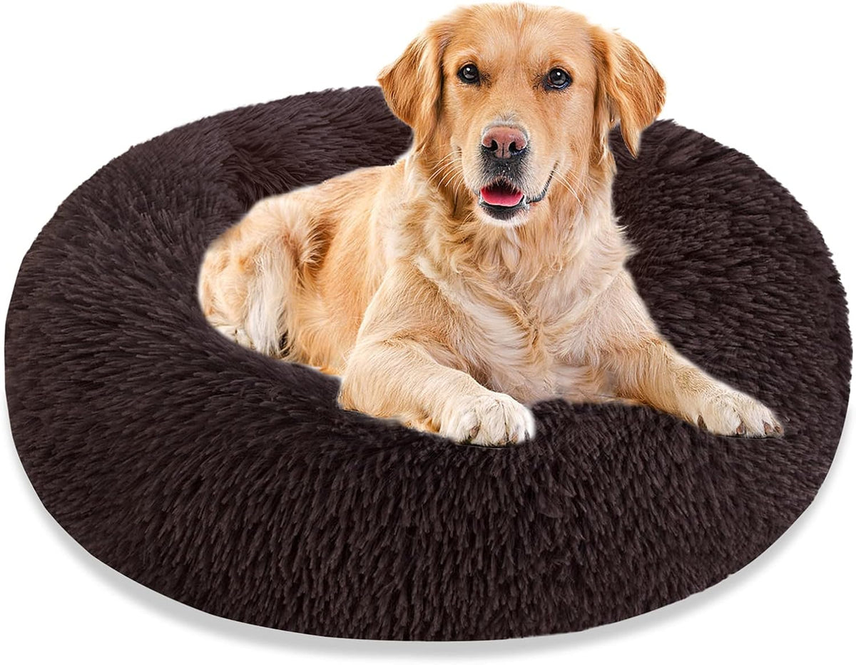 Calming Machine Washable Round Faux Fur Plush Dog Cat Bed P21819