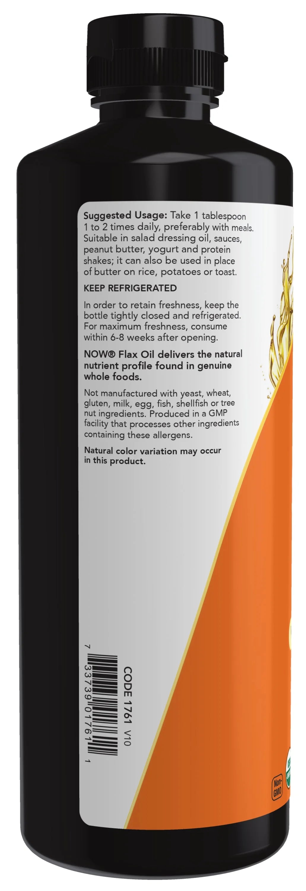 Organic Flax Seed Oil Liquid, Cold-Pressed, Unrefined, 24-Ounce S163