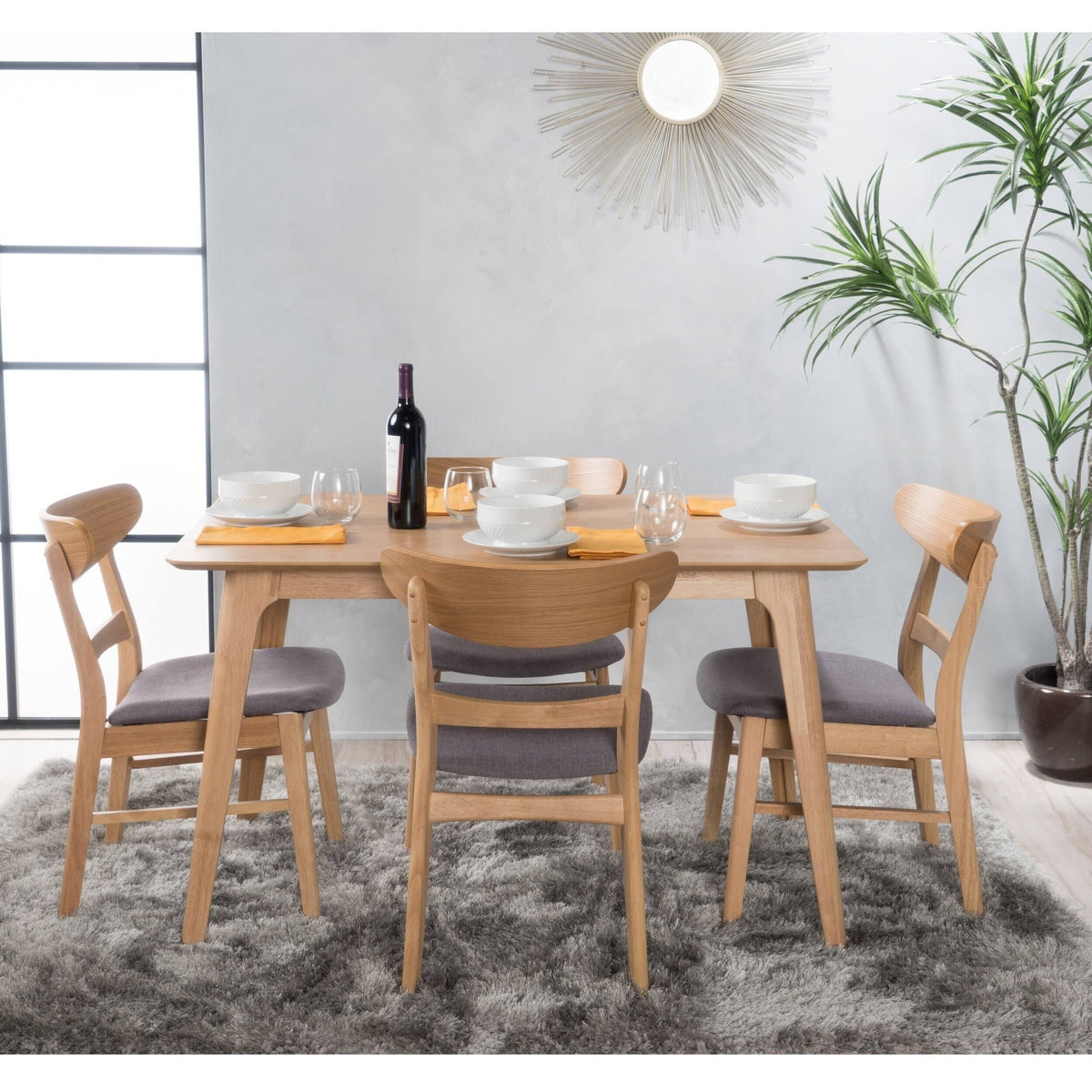5pc Dining Set Oak Brown/Dark Gray I97466