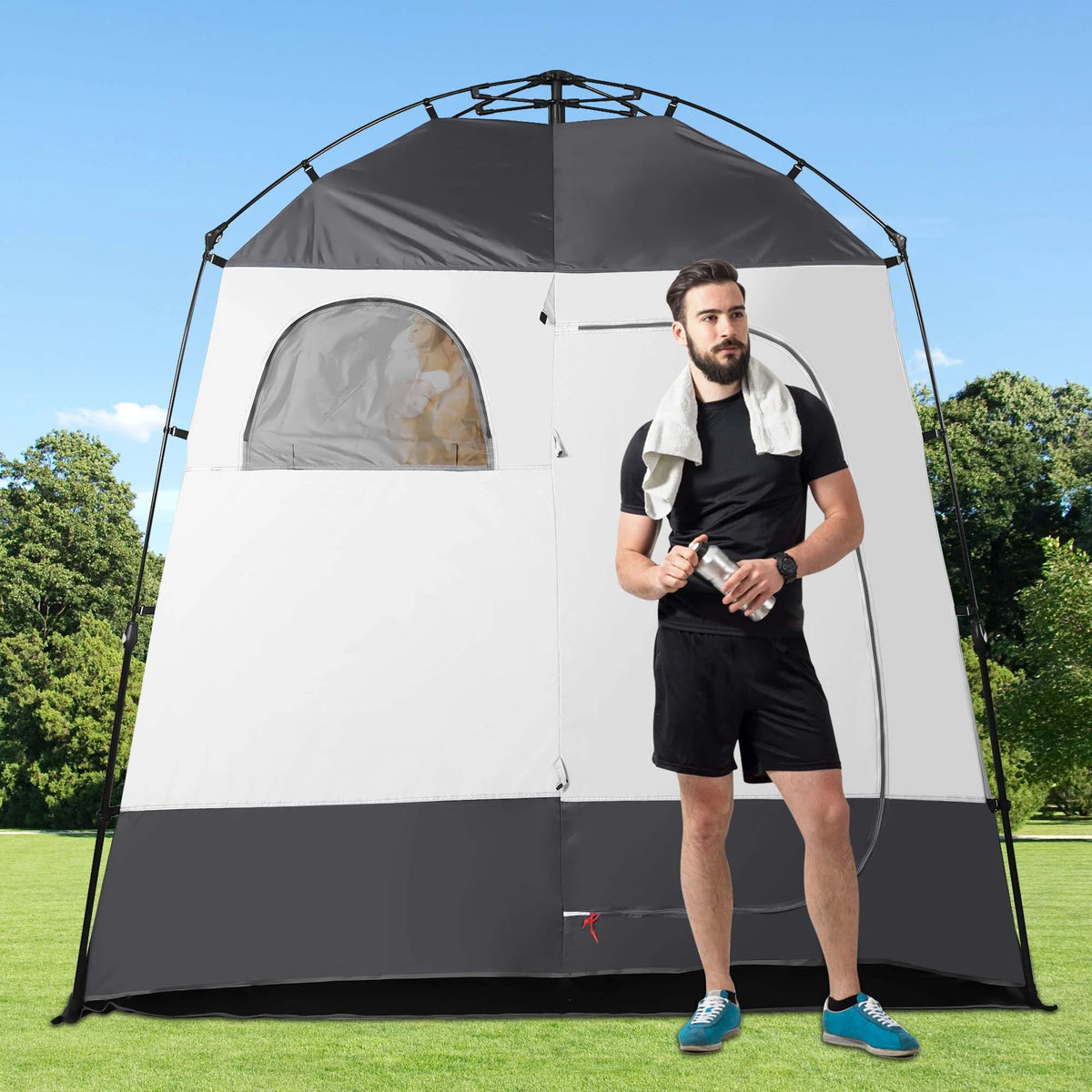 Camping Shower Tent Portable Outdoor Privacy Shelter 2 Rooms X243405