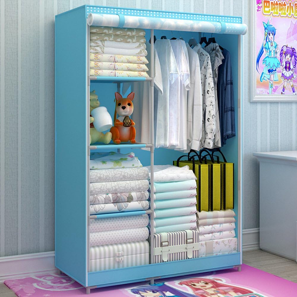 Fully-Enclosed Children Cartoon Dustproof Wardrobe Portable Reinforced Double Armoire O48096
