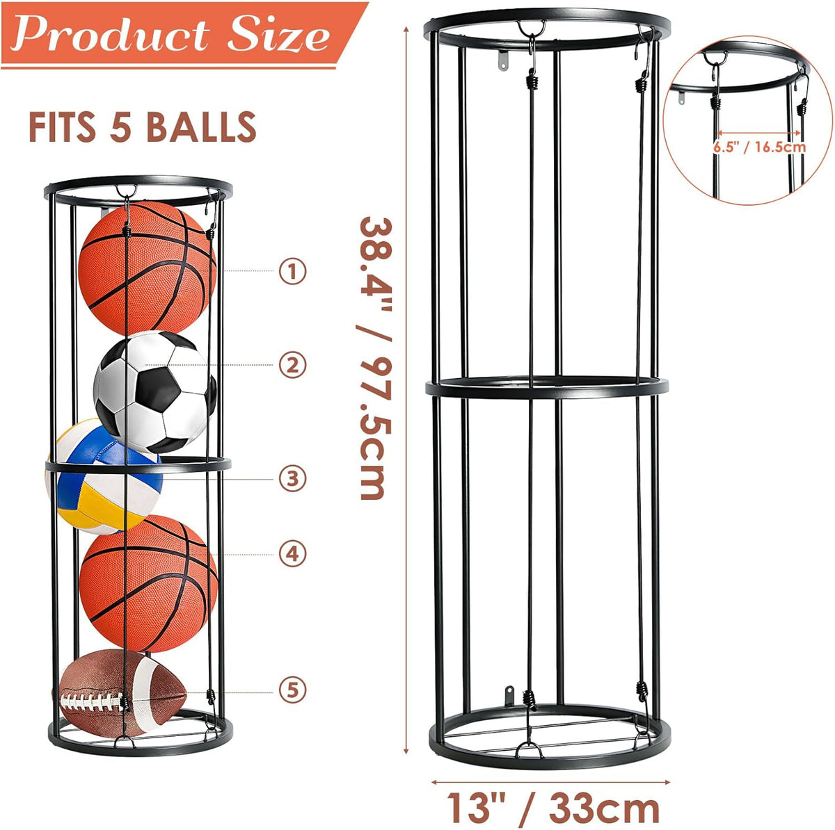 Black Wall-Mounted Ball Storage Rack R2910