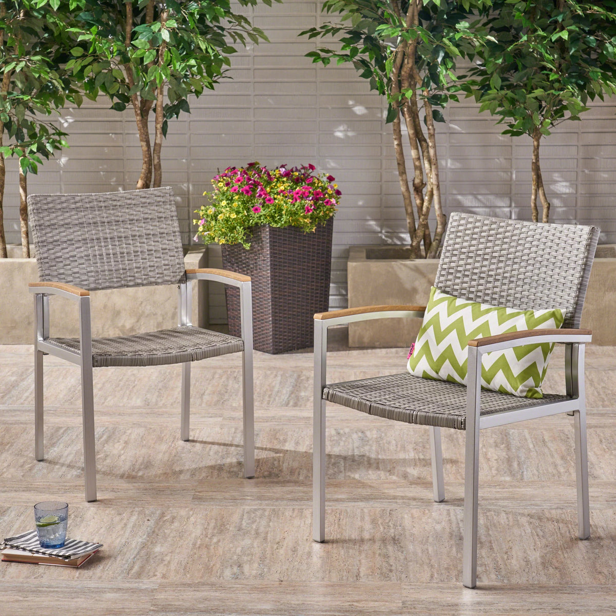 Set of 2 Silver Gray Wicker Dining Chairs Z377488