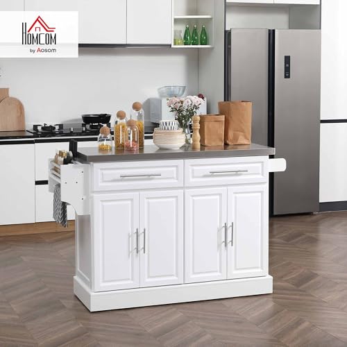 Black Rolling Kitchen Island Cart with Stainless Steel Top, 2 Drawers M273527