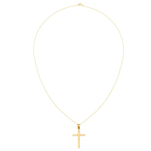 14 Karat Yellow Gold Diamond-Cut Cross Pendant with 18-inch Chain W52529
