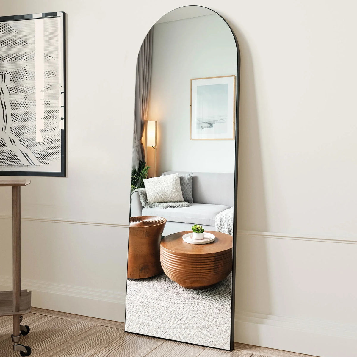 Arched Full Length Floor Mirror 58x18 Black D571942