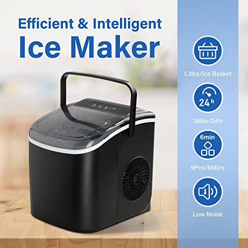 Portable Countertop Ice Maker with Ice Spoon and Basket, Black R92318