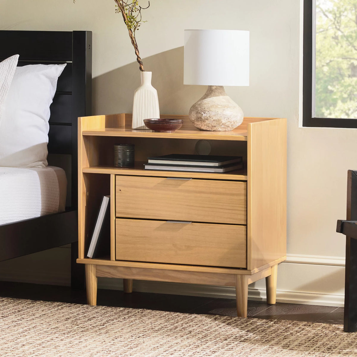 2 Drawer Wood Nightstand I892