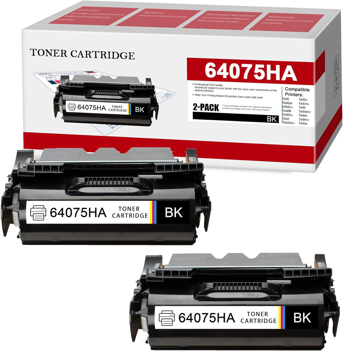 2 Pack Black Compatible 64075HA Toner Cartridge Q308232