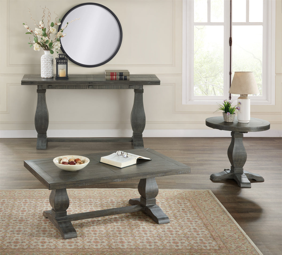 Solid Wood Round End Table Gray M839