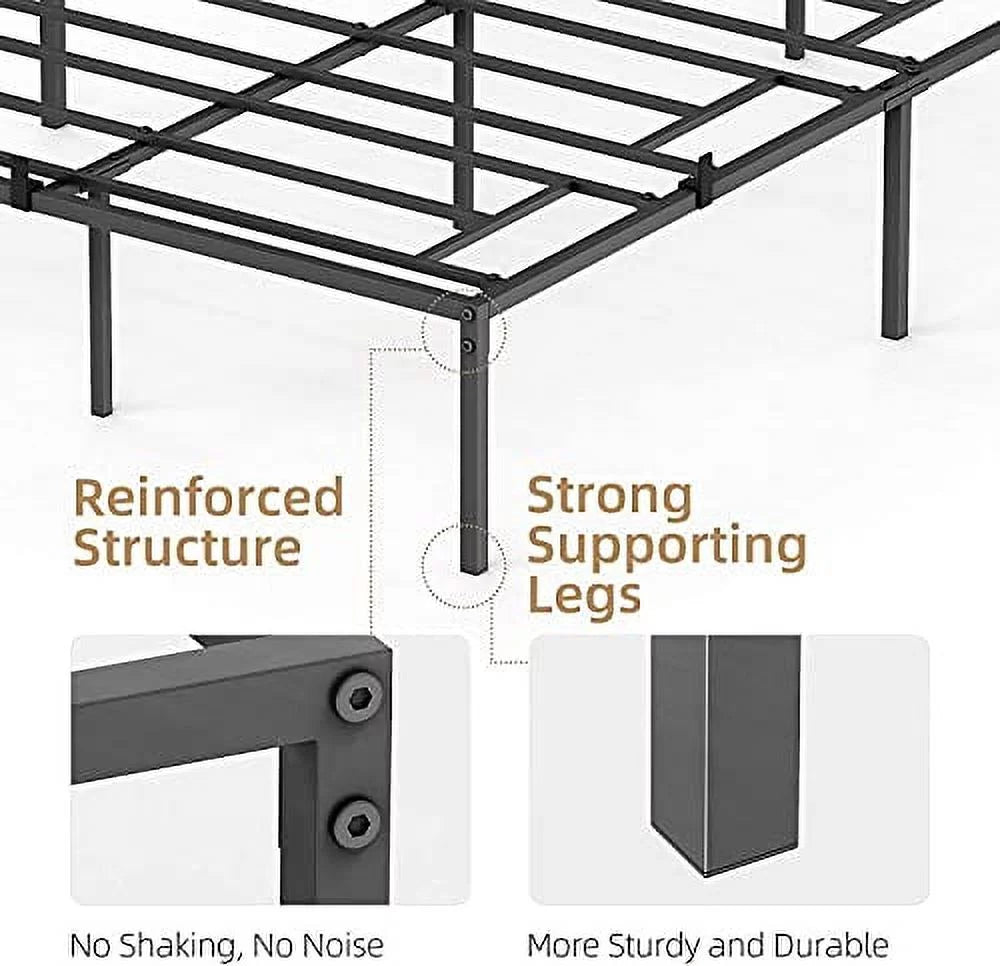 Black Metal Platform Bed Frame with Steel Slats X657