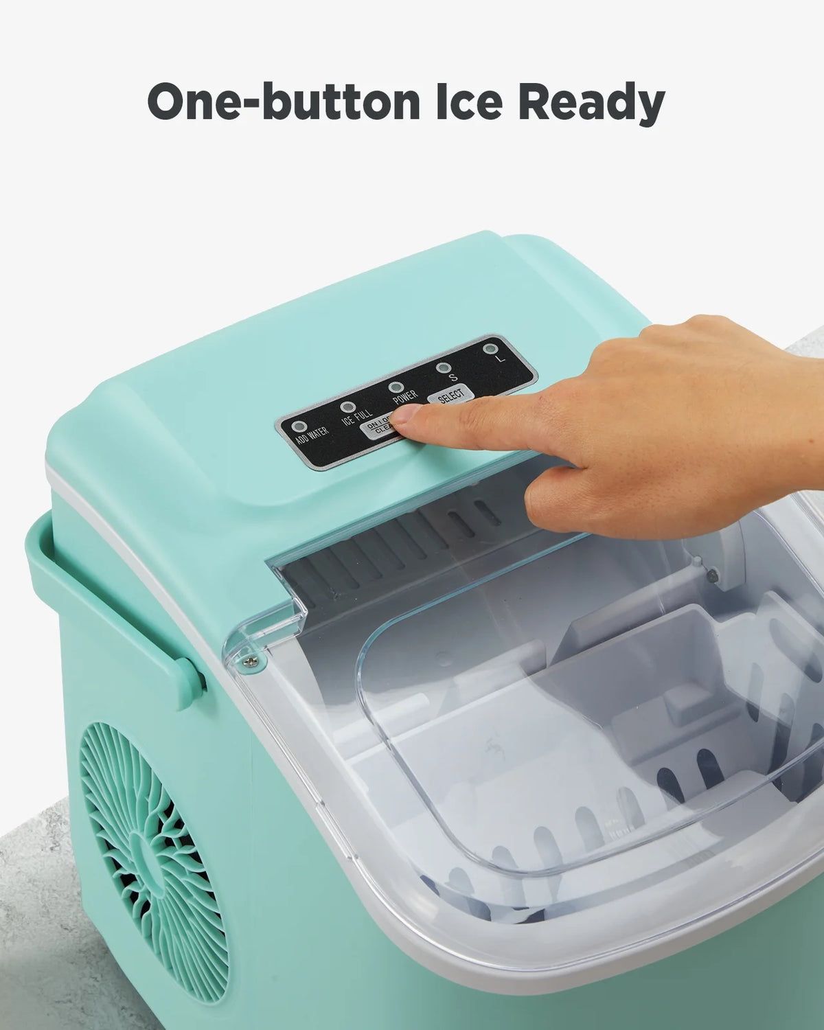 Green Countertop Ice Maker with Ice Scoop and Basket P2326