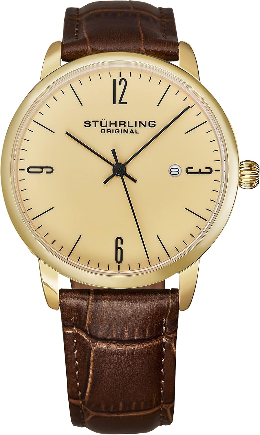 Mens Watch with Calfskin Leather Strap and Date Q869