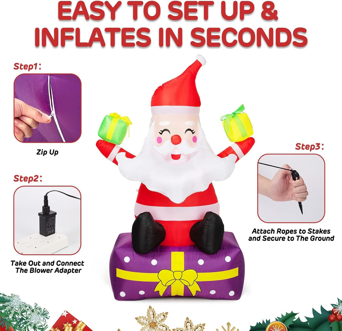 6Ft Inflatable Santa Claus with Gift Boxes N886078