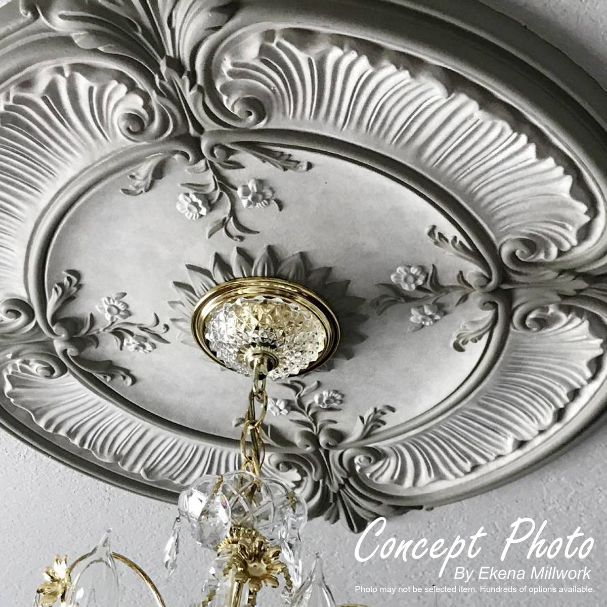 Leaf Ceiling Medallion, Hand-Painted Green Gold N1876