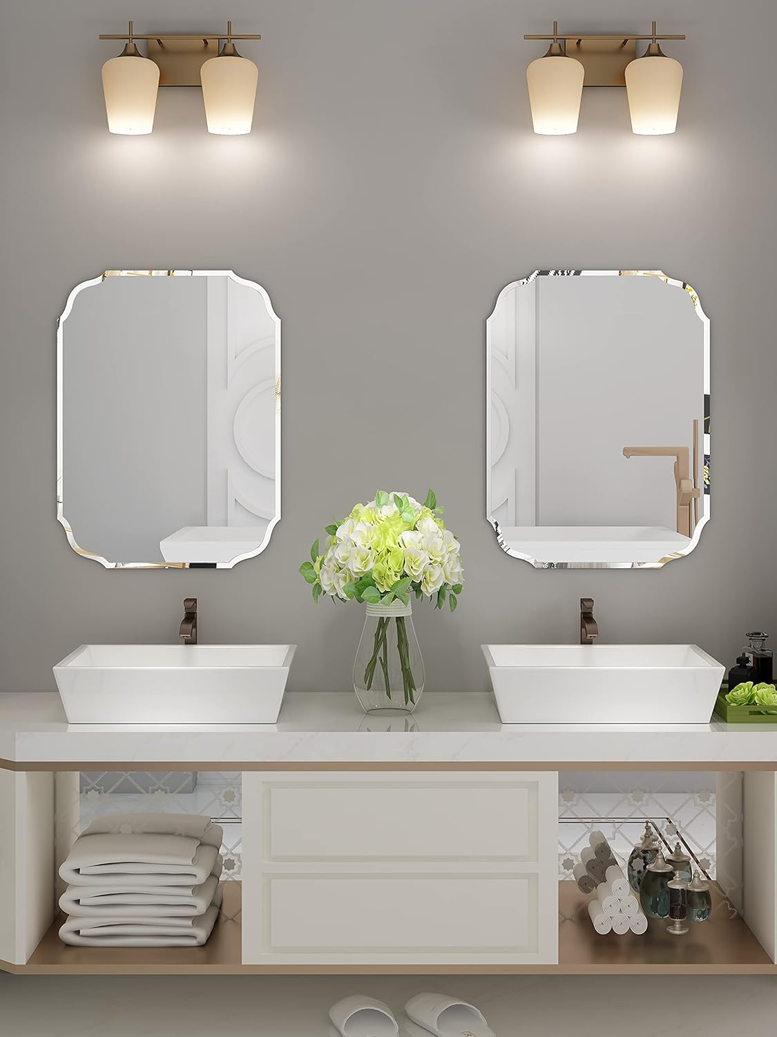 Scalloped Frameless Wall Mirror 17.7x23.6 in Z80580