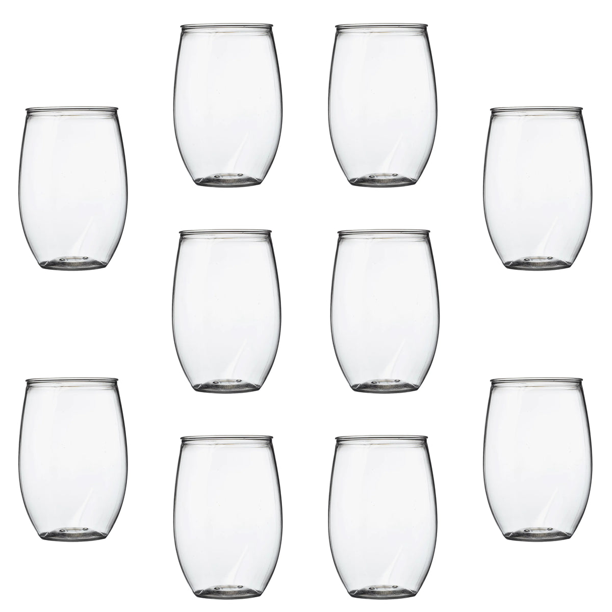 Clear 16 oz Set of 10 BPA Free Plastic Stemless Wine Glasses L44500