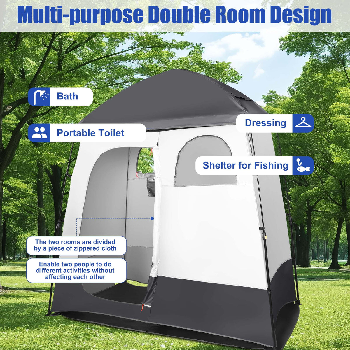Camping Shower Tent Portable Outdoor Privacy Shelter 2 Rooms X243405