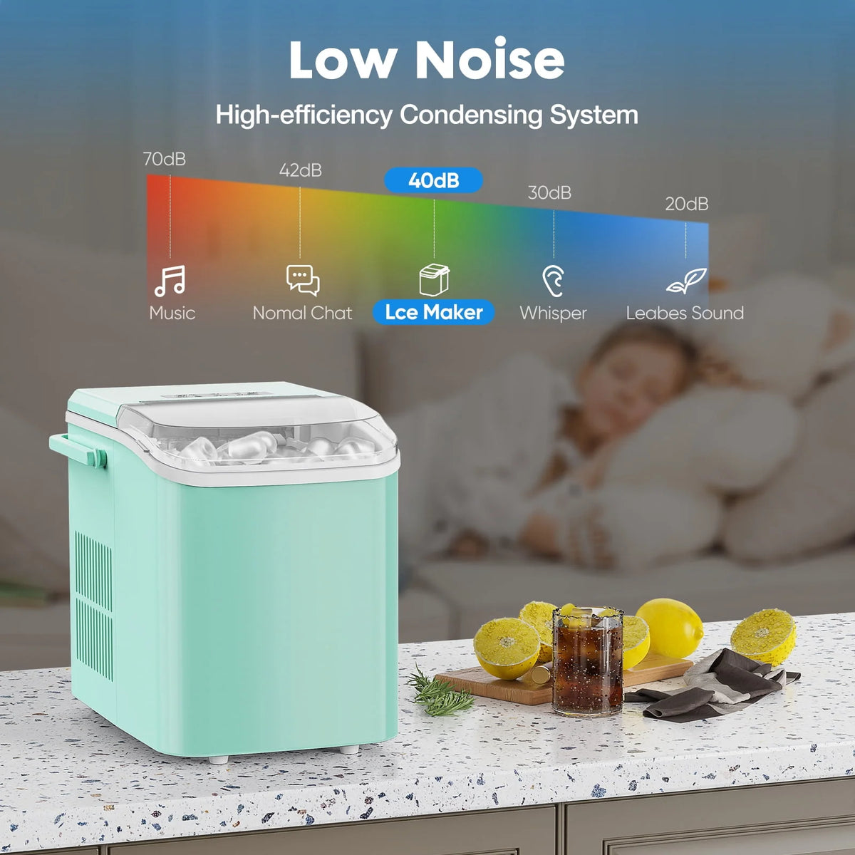 Black Portable Countertop Ice Maker with Handle and Ice Scoop L248