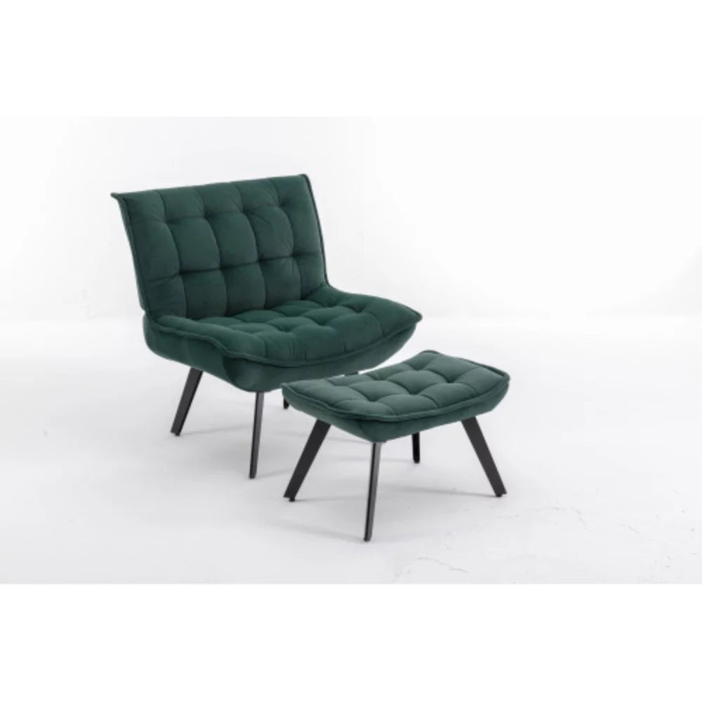 Dark Green Velvet Accent Chair with Ottoman I797