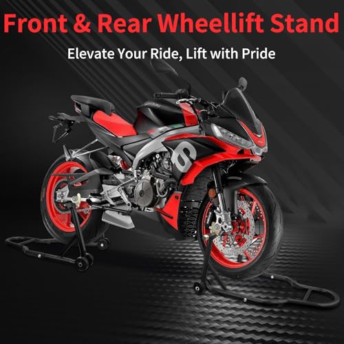 Motorcycle Stand & Lift Combo 882LBS Front/Rear Wheel Stand Black F6001