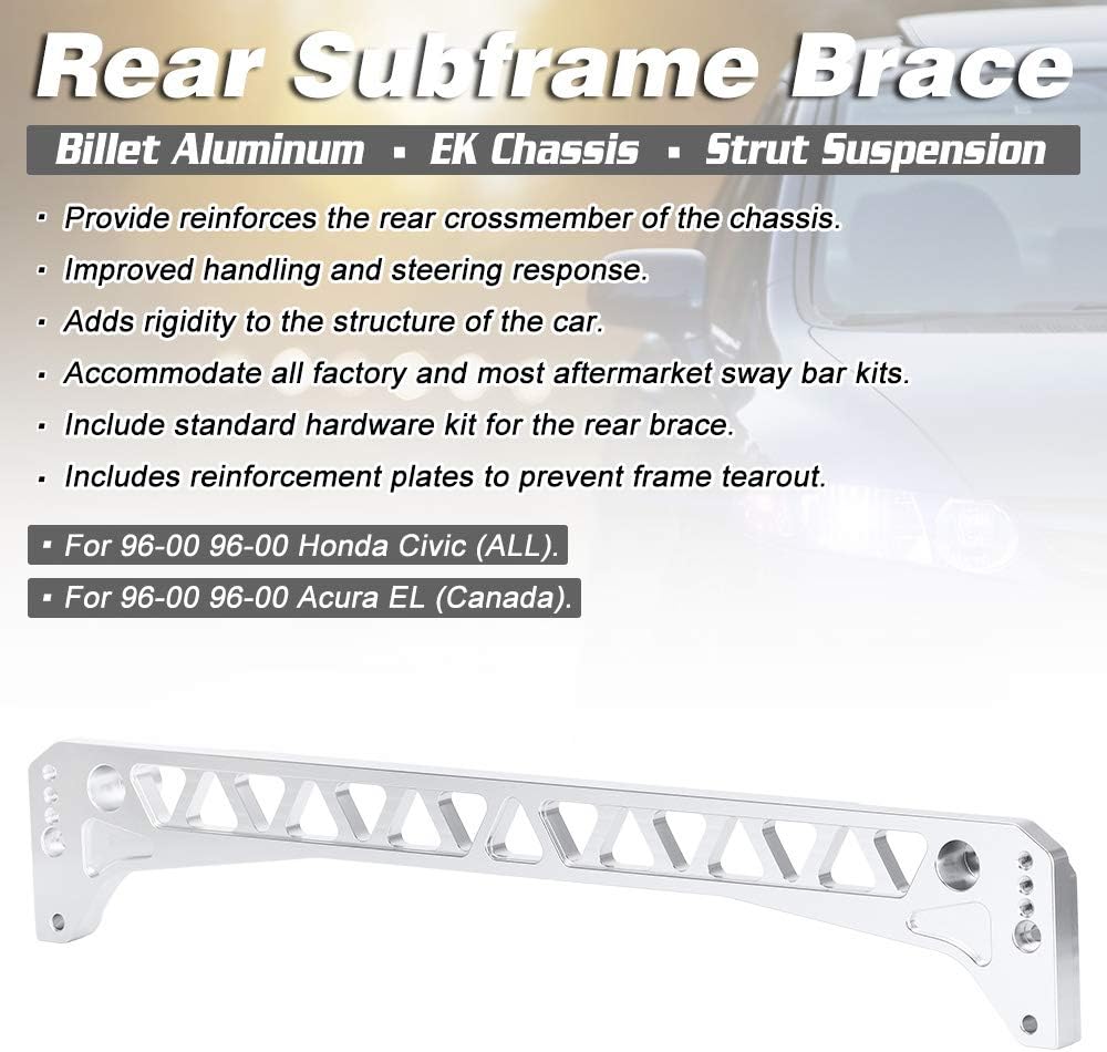 Rear Billet Aluminum Subframe Brace with Integral Sway Bar Mount for 96-00 Honda Civic EK Chassis Acura Suspension Crossmember Pack of 2 X248