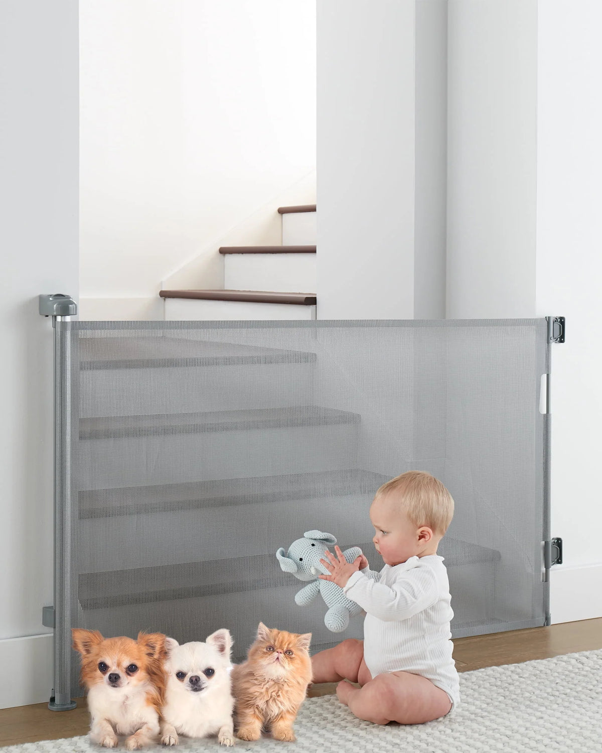 Black Retractable Mesh Pet Safety Gate J983