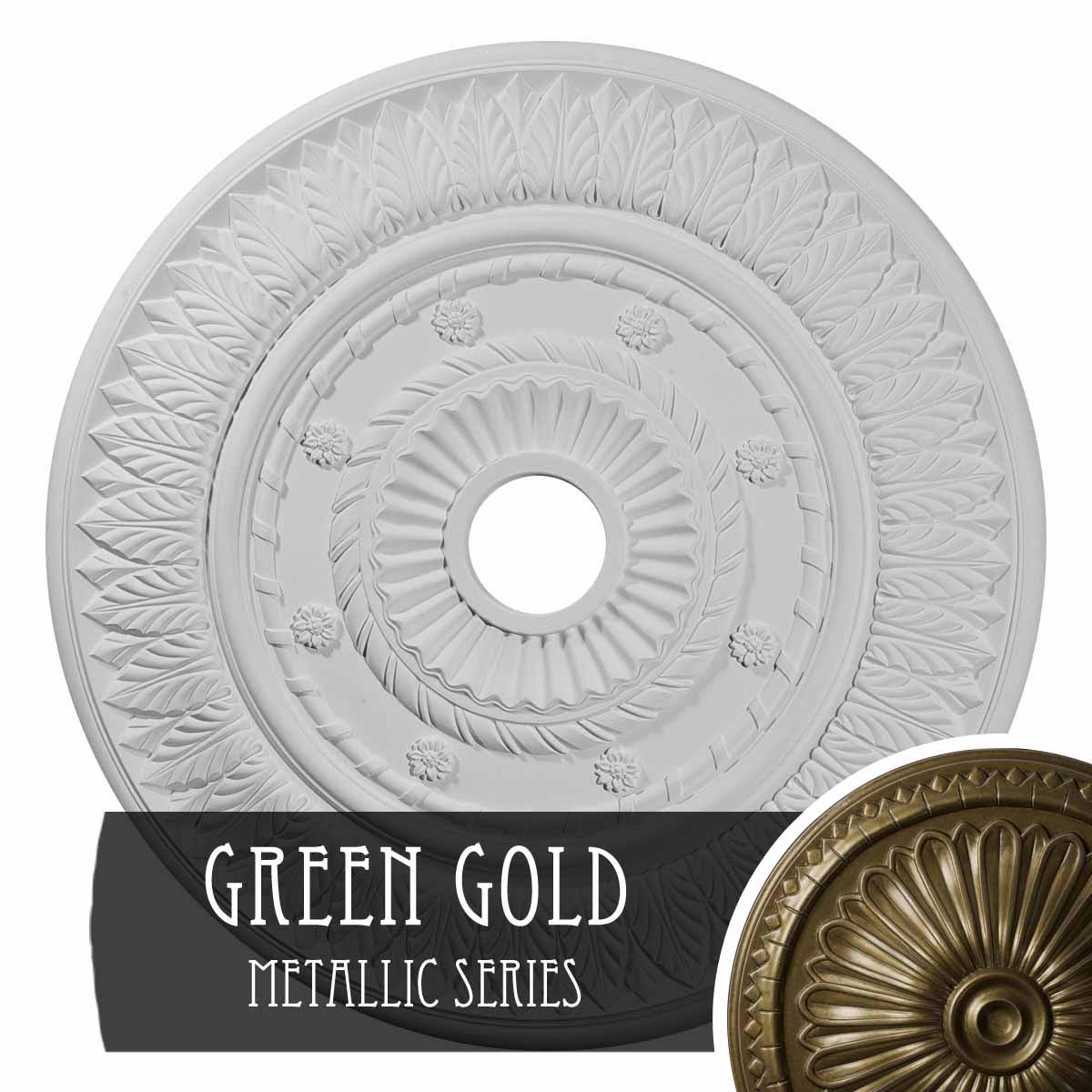 Leaf Ceiling Medallion, Hand-Painted Green Gold N1876